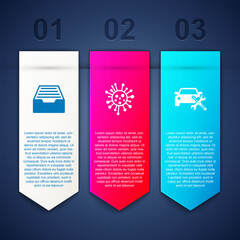 Sticker - Set Drawer with documents, Bacteria and Car service. Business infographic template. Vector