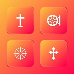 Canvas Print - Set Christian cross, Dharma wheel, and icon. Vector