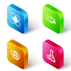 Sticker - Set Isometric line Crossed bandage plaster, Customer attracting, Bioengineering and icon. Vector