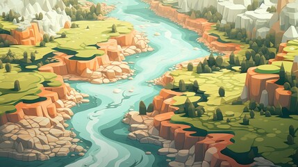 Wall Mural - river mountain isometric.