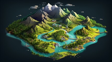 Wall Mural - river mountain isometric.