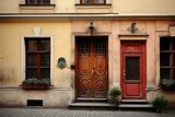 Fototapeta Miasto - Old town, old market square, Warsaw door and window. Generative AI
