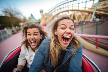 Wall Mural -  Happy young friends having fun in amusement park Prater in Vienna