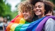 Happy gay couple, diversity & inclusion, pride, flag, generative ai