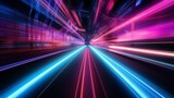 Fototapeta Perspektywa 3d - A mesmerizing tunnel illuminated by vibrant neon lights captured in a long exposure photograph