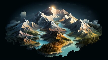 Wall Mural - isometric mountain.