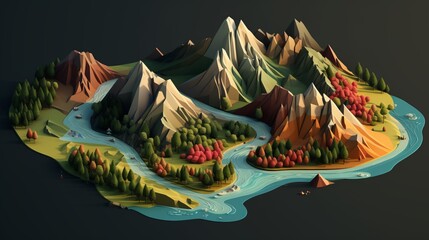 Wall Mural - river mountain isometric.