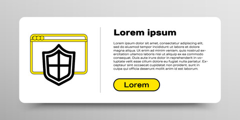 Poster - Line Browser with shield icon isolated on white background. Security, safety, protection, privacy concept. Colorful outline concept. Vector