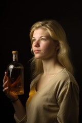 Wall Mural - portrait of a young woman holding up an empty bottle