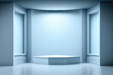 Poster - Empty blue room with a round podium in the middle