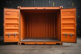 Fototapeta Do przedpokoju - Scratched orange container for storage and transportation. Doors open and close. Generative AI