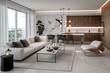 Stylish Miami condo featuring white and wood elements, brought to life with high-quality 3D visuals. Generative AI