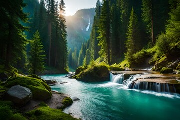 Poster - waterfall in the mountains