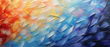 Fototapeta Tęcza - Kolorowa tęczowa mozaika - olej na płótnie. Różne kształty  nakładane szpachlą tworzą wzorek, strukturę. 