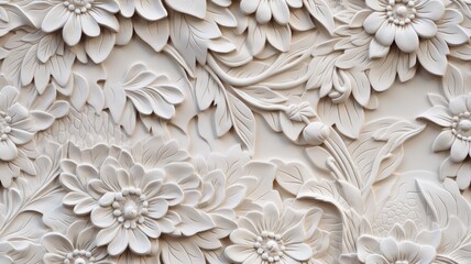 Wall Mural - a stucco floral pattern on a wall within an elegantly decorated room. The image highlights the pattern's role in enhancing interior aesthetics. SEAMLESS PATTERN. SEAMLESS WALLPAPER.