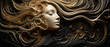 Abstrakcyjny obraz kobiety o blond włosach malowany piaskiem na czarnym tle. Sztuka 3d