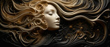 Fototapeta  - Abstrakcyjny obraz kobiety o blond włosach malowany piaskiem na czarnym tle. Sztuka 3d
