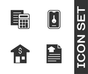 Poster - Set House contract, Calculator, with dollar and Online real estate icon. Vector