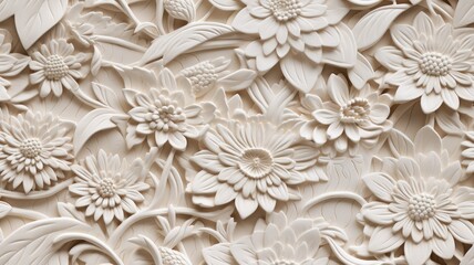 Wall Mural - a stucco floral pattern on a wall within an elegantly decorated room. The image highlights the pattern's role in enhancing interior aesthetics. SEAMLESS PATTERN. SEAMLESS WALLPAPER.