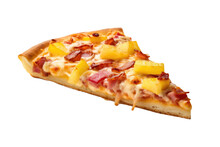 Slice Of Hawaiian Pizza With Ham And Pineapple Isolated On A Transparent Background
