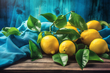 Wall Mural - Lemons on a wooden table. Close Up. Ai Generative