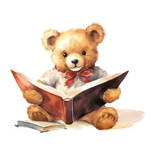 Cozy And Cute Teddy Bear Reading A Book Watercolor Style