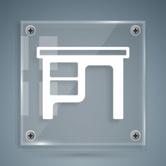 Poster - White Office desk icon isolated on grey background. Square glass panels. Vector