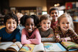 Happy diverse kids in the classroom of an elementary school, diversity