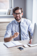 Wall Mural - Handsome businessman working