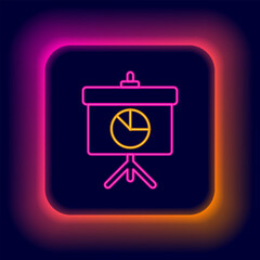 Poster - glowing neon line presentation board with graph, schedule, chart, diagram, infographic, pie graph ic