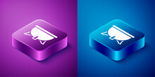 Isometric Halloween Witch Cauldron Icon Isolated On Blue And Purple Background. Happy Halloween Party. Square Button. Vector