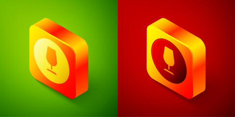 Wall Mural - Isometric Fragile broken glass symbol for delivery boxes icon isolated on green and red background. Square button. Vector