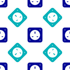 Sticker - Blue Electrical outlet icon isolated seamless pattern on white background. Power socket. Rosette symbol. Vector