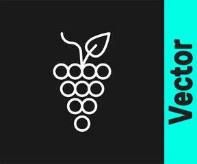 Poster - White line Bunch of grapes icon isolated on black background. Vector