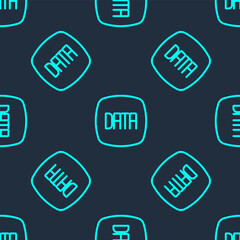 Sticker - Green line Data analysis icon isolated seamless pattern on blue background. Business data analysis process, statistics. Charts and diagrams. Vector