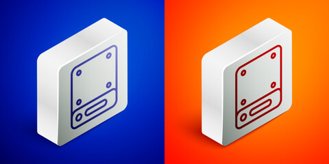 Poster - Isometric line Server, Data, Web Hosting icon isolated on blue and orange background. Silver square button. Vector