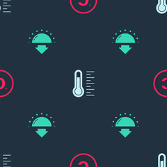 Sticker - Set Celsius, Meteorology thermometer and Sunset on seamless pattern. Vector