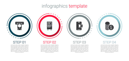 Poster - Set ATM and money, , Mobile banking and Coin with dollar. Business infographic template. Vector