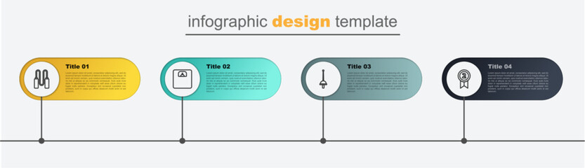 Wall Mural - Set line Medal, Fencing, Bathroom scales and Jump rope. Business infographic template. Vector