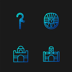 Sticker - Set line Egyptian house, Crook and pharaoh. Gradient color icons. Vector