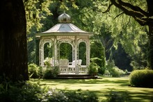 Scenic Gazebo In An Elegant Garden. Generative AI