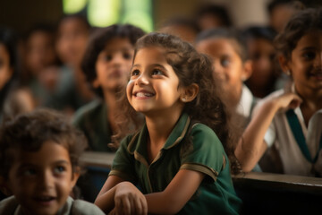 Poster - a group of indian students engrossed in a lively classroom discussion, fostering an environment of a