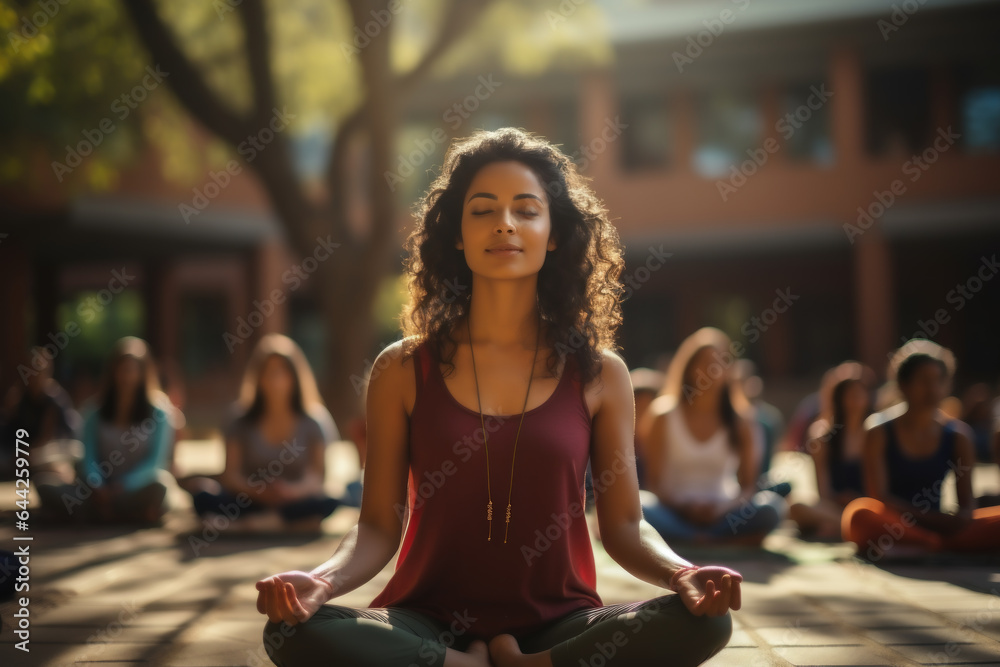 Indian students engaging in a yoga session on campus, promoting ...
