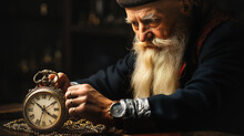 Old Man Winding A Clock. Concept The Passage Of Time. Generative AI