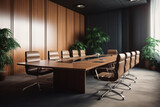 Fototapeta Tematy - Interior of modern meeting room, carpet floor and wooden conference table