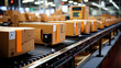 Boxes on automated scanning line for shipping. Generative AI