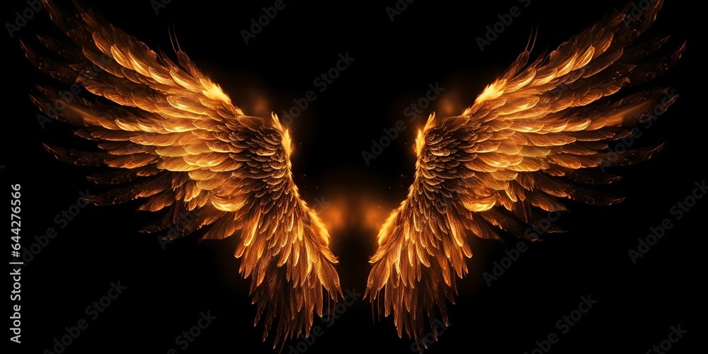 Flame wings on black background, generative ai. Stock Illustration ...