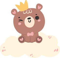 Wall Mural - cute baby shower bear girl on whtie cloud