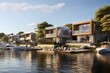 Modern townhouses & waterfront real estate. Generative AI