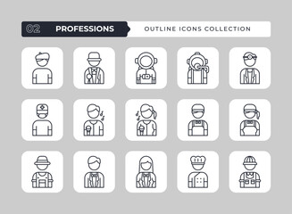 Professions Outline Icon Set Collection